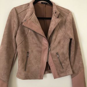 Mauve pink faux suede Moto jacket